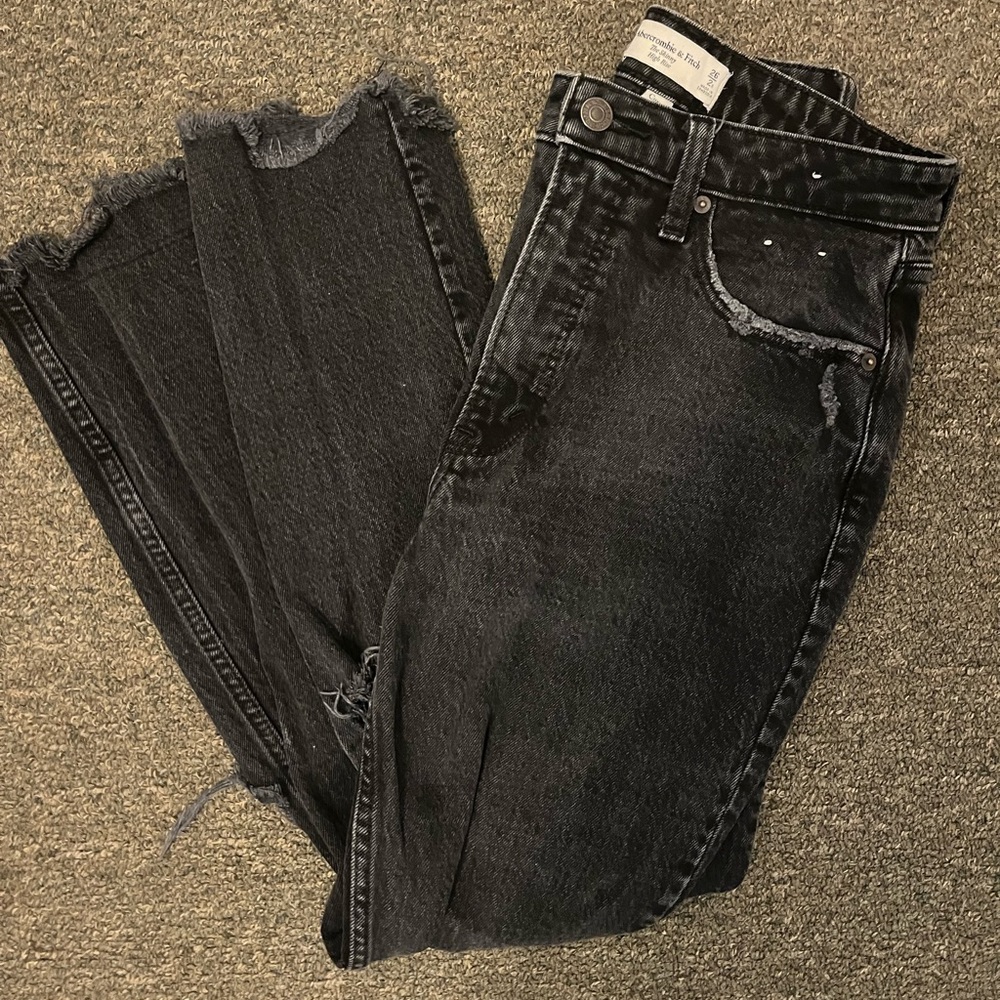 Abercrombie The Skinny High Rise Straight Black Jeans Curve Love